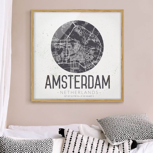 Moderne Bilder mit Rahmen Stadtplan Amsterdam - Retro