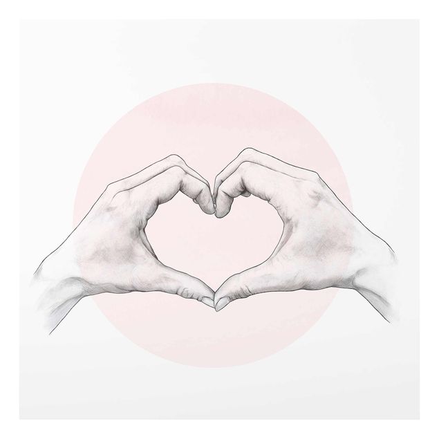 Bilder auf Glas Illustration Herz Hände Kreis Rosa Weiß