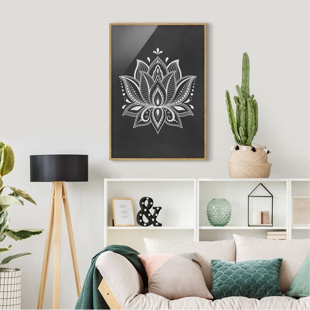 Bilder gerahmt Blumen Lotus Illustration weiß schwarz