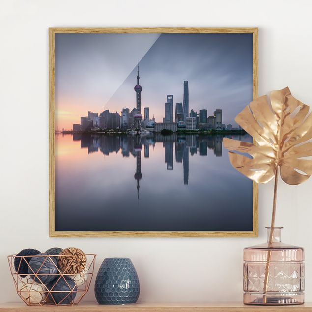 Moderne Bilder mit Rahmen Shanghai Skyline Morgenstimmung
