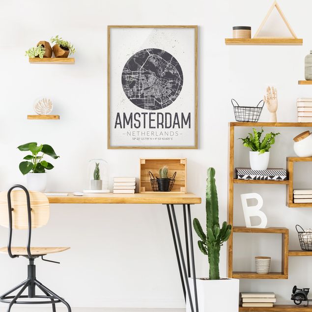 Weltkarten Bilder mit Rahmen Stadtplan Amsterdam - Retro