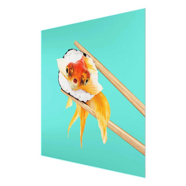 Glasbilder Sushi mit Goldfisch