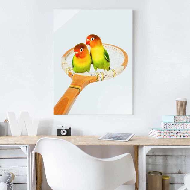 Glasbilder Tiere Tennis mit Vögeln