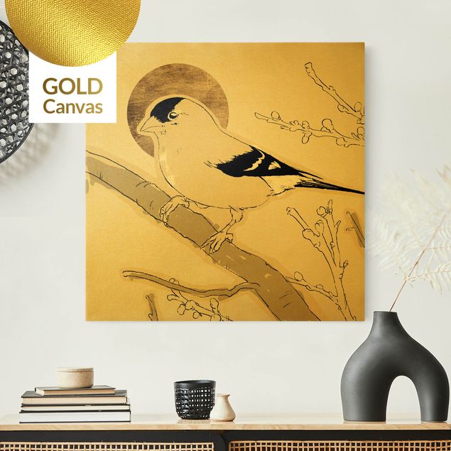 Leinwandbild Gold - Vogel vor goldener Sonne II - Quadrat 1:1
