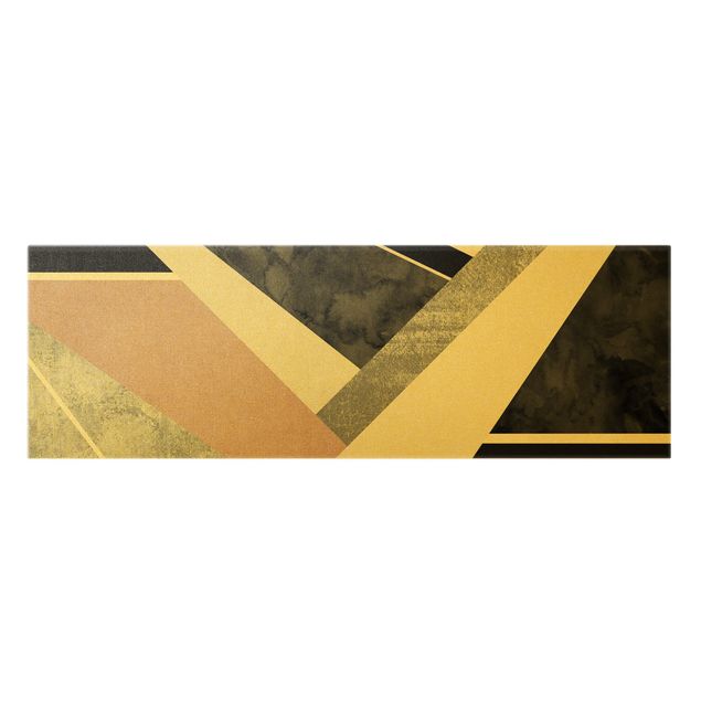 Leinwandbild Gold - Goldene Geometrie - Rosa Schwarz - Panorama 3:1