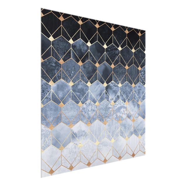 Glasbild - Blaue Geometrie goldenes Art Deco - Quadrat 1:1