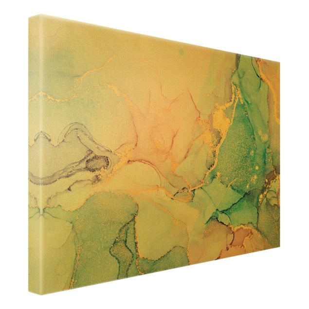 Leinwandbild Gold - Aquarell Pastell Bunt mit Gold - Querformat 4:3