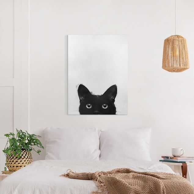 Leinwand Tiere Illustration Schwarze Katze auf Weiß Malerei