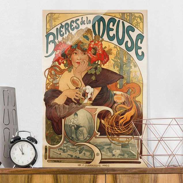 Glasbild - Alfons Mucha - Plakat für La Meuse Bier - Hochformat 3:2