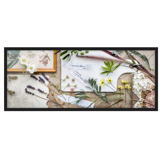 Bild mit Rahmen - Blumen und Gartenkräuter Vintage - Panorama Querformat