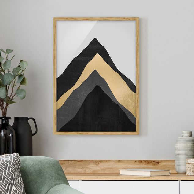 Abstrakte Bilder mit Rahmen Goldener Berg Schwarz Weiß