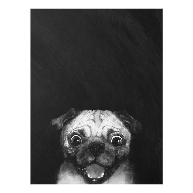 Graves Bilder Illustration Hund Mops Malerei auf Schwarz Weiß
