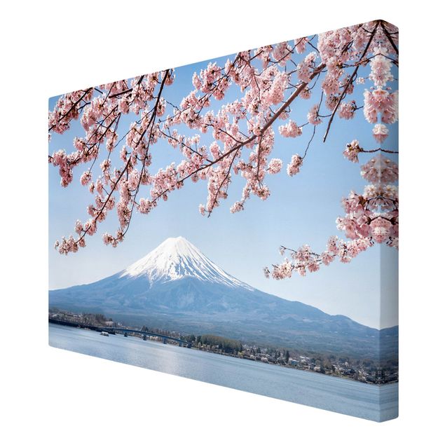 Leinwandbild - Kirschblüten mit Berg Fuji - Querformat 3:2