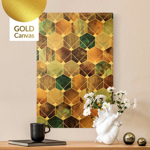 Leinwandbild Gold - Elisabeth Fredriksson - Goldene Geometrie - Türkises Art Deco - Hochformat 3:2