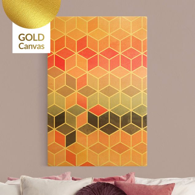 Leinwandbild Gold - Goldene Geometrie - Buntes Pastell - Hochformat 2:3