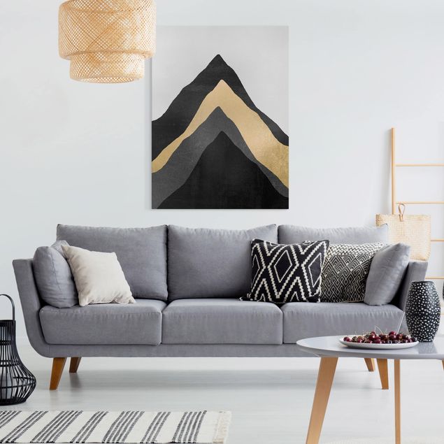 abstrakte Leinwandbilder Goldener Berg Schwarz Weiß