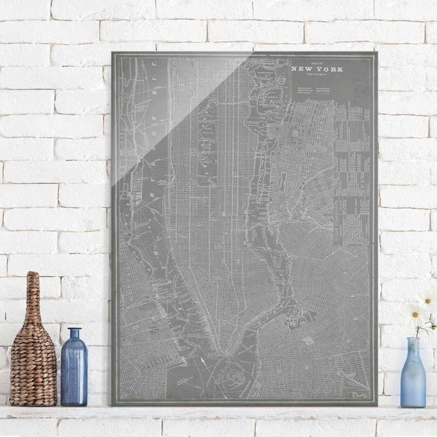 Glasbild - Vintage Stadtplan New York Manhattan - Hochformat 4:3
