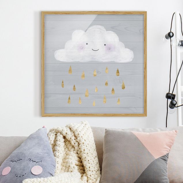 Moderne Bilder mit Rahmen Wolke mit goldenen Regentropfen