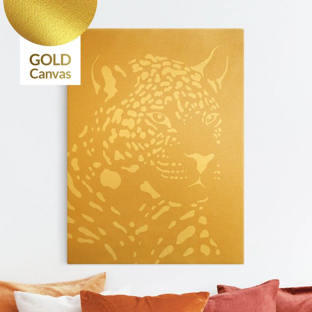 Leinwandbild Gold - Safari Tiere - Portrait Leopard Beige - Hochformat 3:4