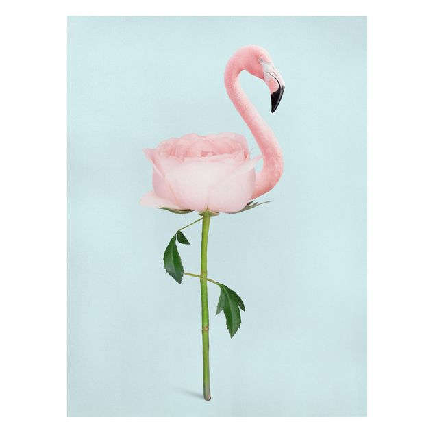 Leinwand Tiere Flamingo mit Rose