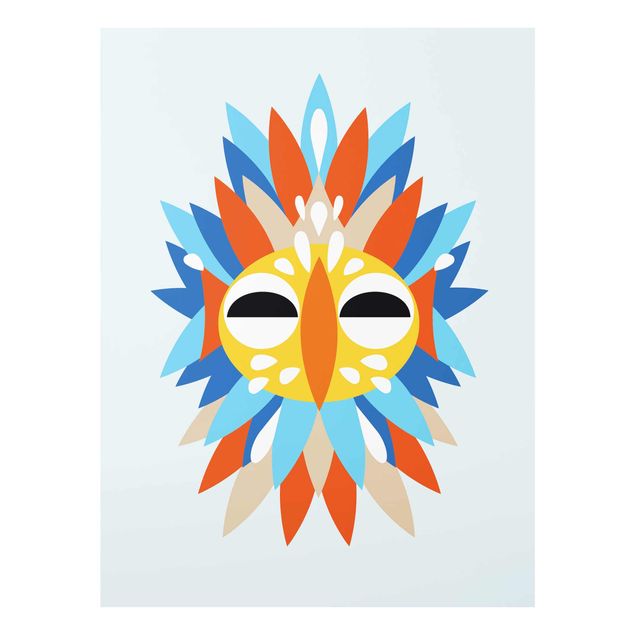 Glasbild - Collage Ethno Maske - Papagei - Hochformat 4:3