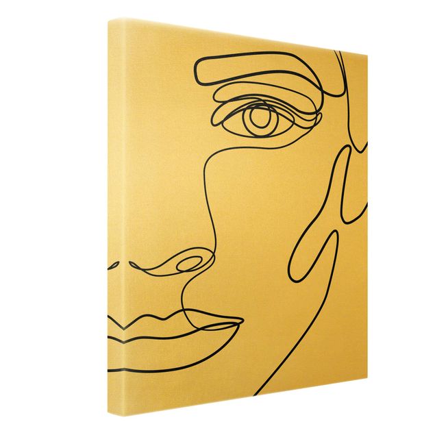 Leinwandbild Gold - Line Art Portrait Frau Schwarz Weiß - Hochformat 3:4