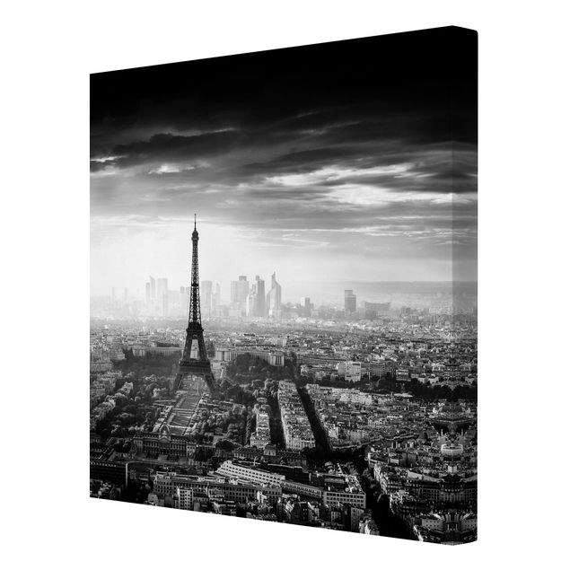 Leinwandbild - Der Eiffelturm von Oben Schwarz-weiß - Quadrat 1:1