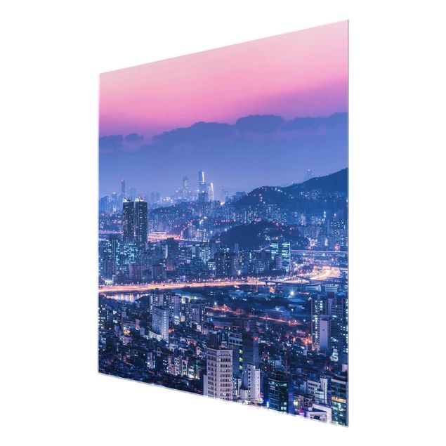 Glasbild - Skyline von Seoul - Quadrat 1:1