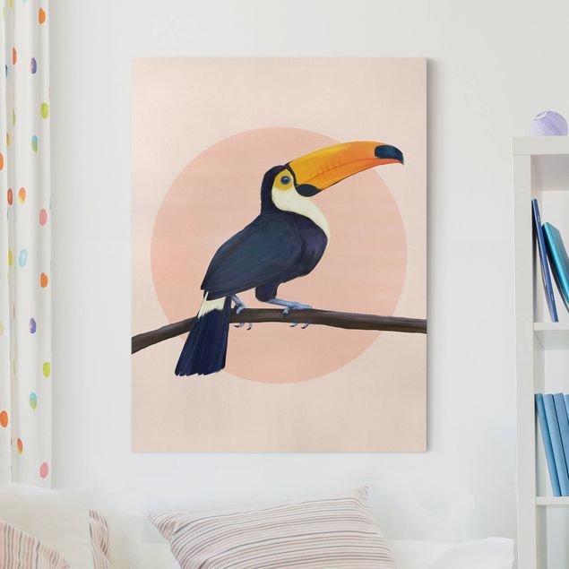 Leinwandbild Vögel Illustration Vogel Tukan Malerei Pastell