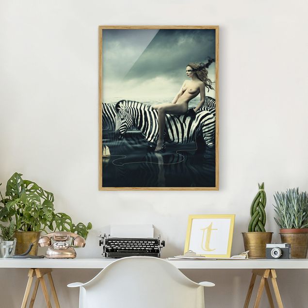 Natur Bilder mit Rahmen Frauenakt mit Zebras