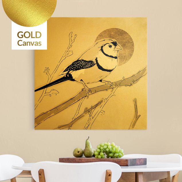 Leinwandbild Gold - Vogel vor goldener Sonne III - Quadrat 1:1