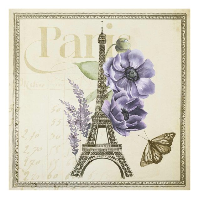 Glasbild - Paris Collage Eiffelturm - Quadrat 1:1