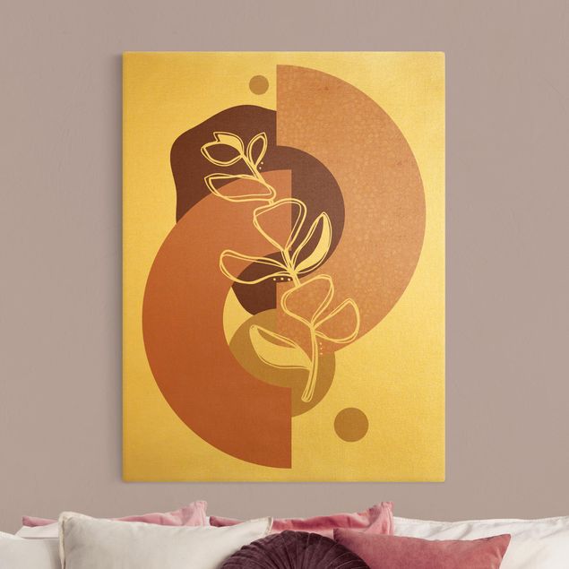 Leinwandbild Gold - Geometrische Formen - Blätter Rosa Gold - Hochformat 4:3