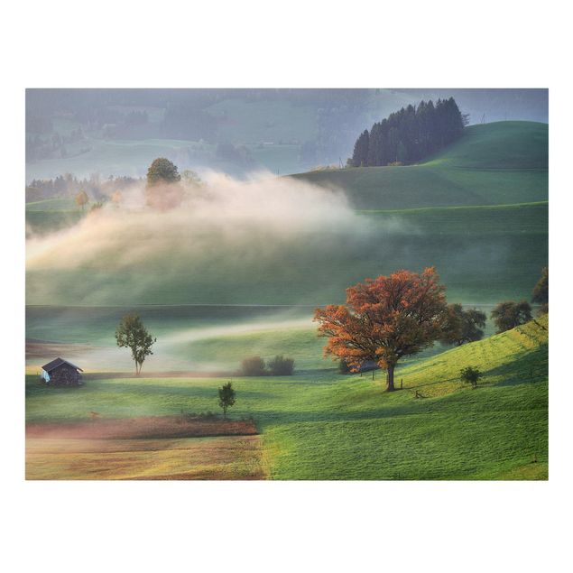 Leinwandbild - Nebliger Herbsttag Schweiz - Querformat 3:4
