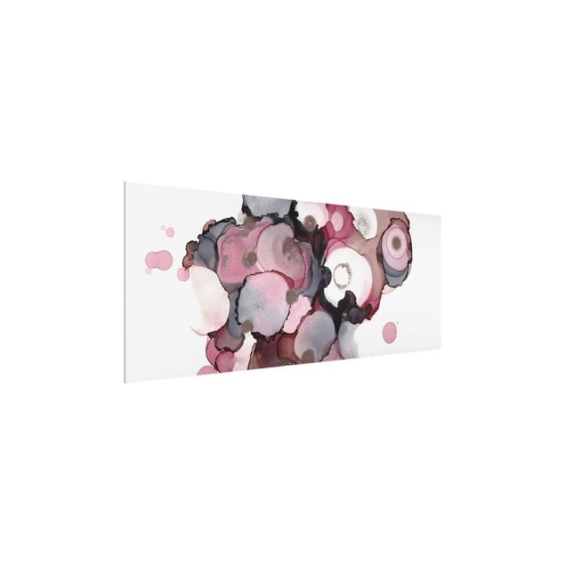 Glasbild - Pink-Beige Tropfen mit Roségold - Panorama
