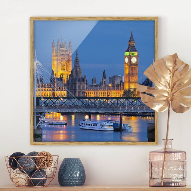 Moderne Bilder mit Rahmen Big Ben und Westminster Palace in London bei Nacht