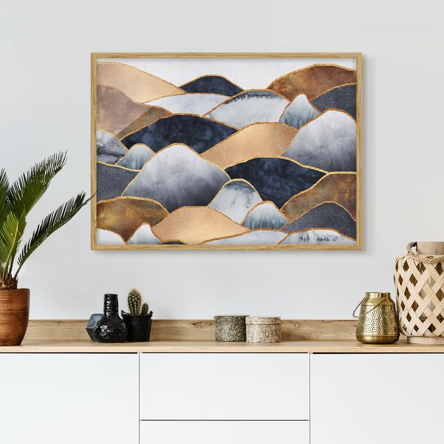 Moderne Bilder mit Rahmen Goldene Berge Aquarell