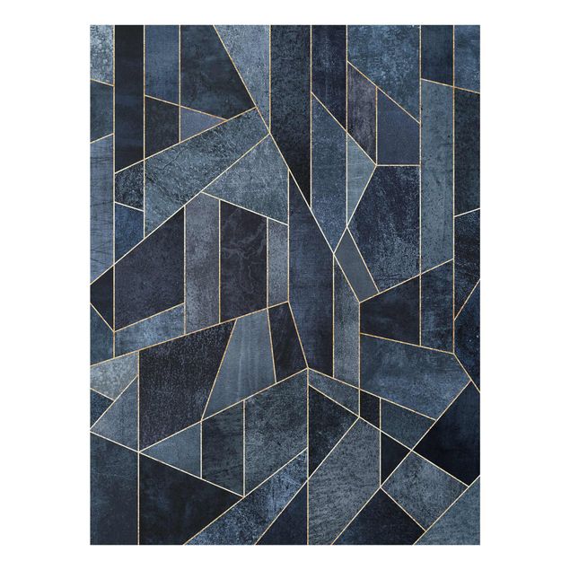 Glasbild - Blaue Geometrie Aquarell - Hochformat 4:3