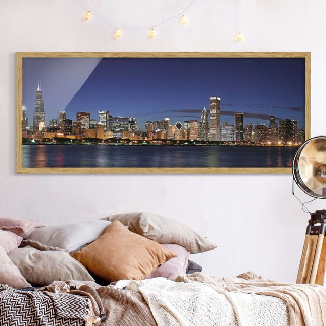 Skylines Bilder mit Rahmen Chicago Skyline bei Nacht