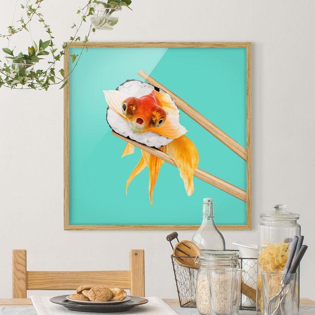 Moderne Bilder mit Rahmen Sushi mit Goldfisch