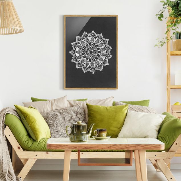 Moderne Bilder mit Rahmen Mandala Illustration Ornament weiß schwarz