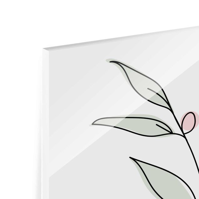 Glasbild - Zweig mit Beeren Line Art - Hochformat 4:3