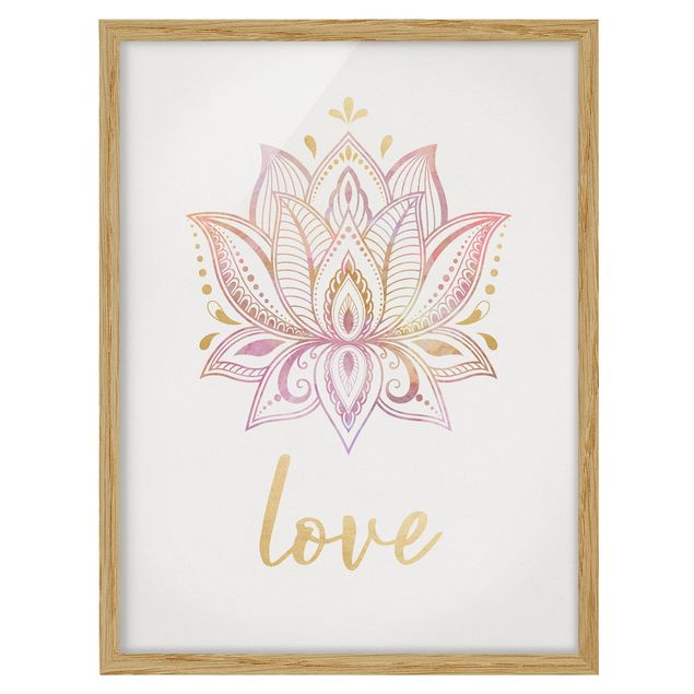 Wandbilder Lotus Illustration Love gold rosa