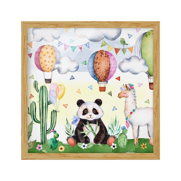Wandbilder mit Rahmen Panda und Lama Aquarell