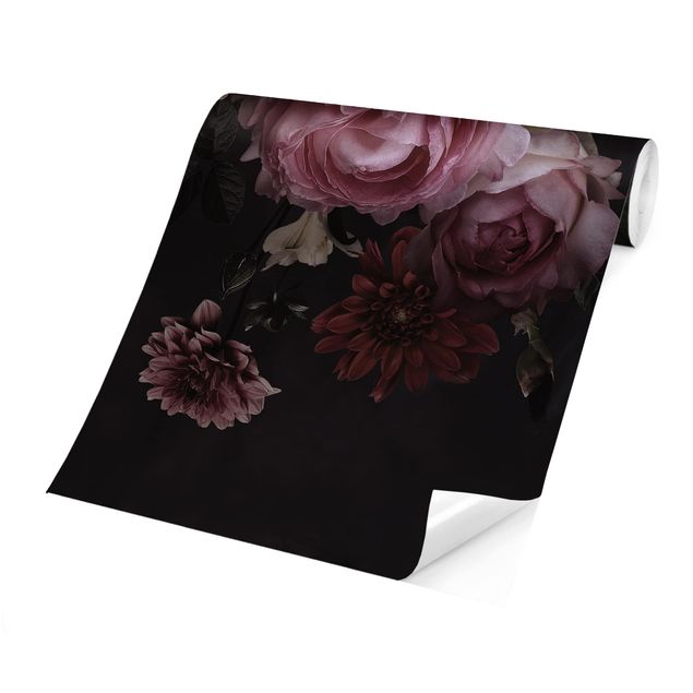 Design Tapeten Rosa Blumen auf Schwarz