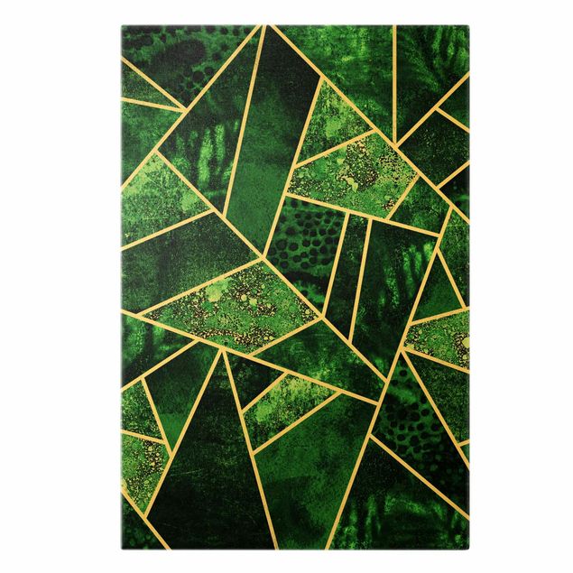 Leinwandbild Gold - Elisabeth Fredriksson - Goldene Geometrie - Dunkler Smaragd - Hochformat 3:2