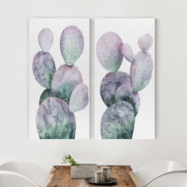 Leinwandbilder modern Kaktus in Lila Set I
