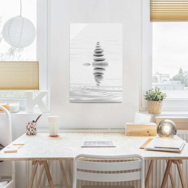 Bilder Steinturm im Wasser Schwarz-Weiß