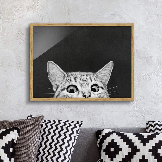 schwarz-weiß Bilder mit Rahmen Illustration Katze Schwarz Weiß Zeichnung