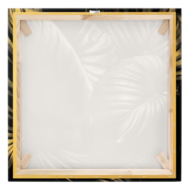 Leinwandbild Gold - Schwarz Weiß Botanik Hosta - Quadrat 1:1